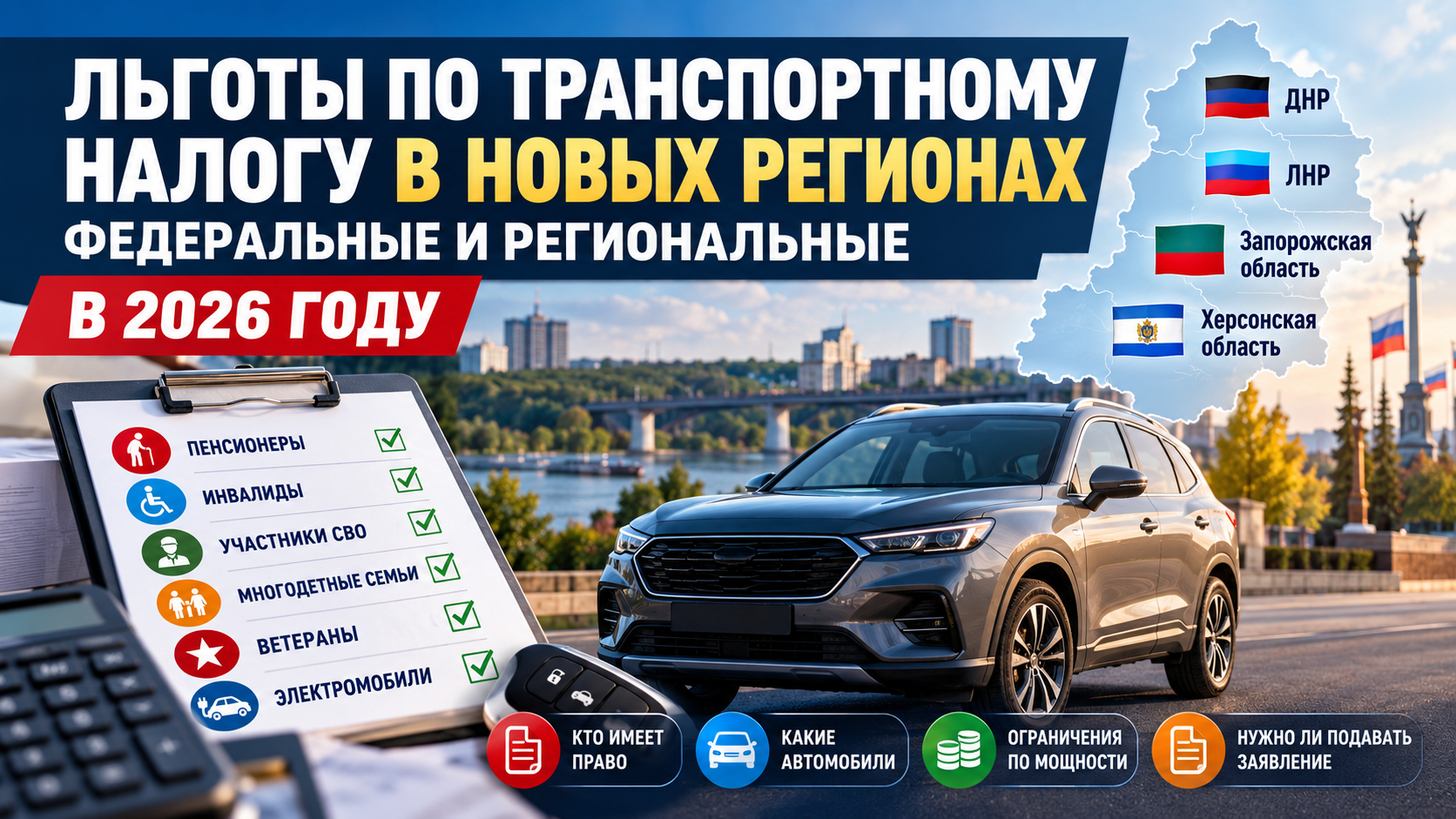 Льготы по транспортному налогу в новых регионах в 2026 году: федеральные и региональные